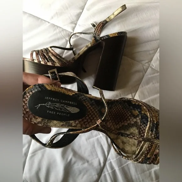 Jeffrey Campbell x Free People Platform Snakeskin 70s Strappy Block Heels ๐ - Picture 13 of 14